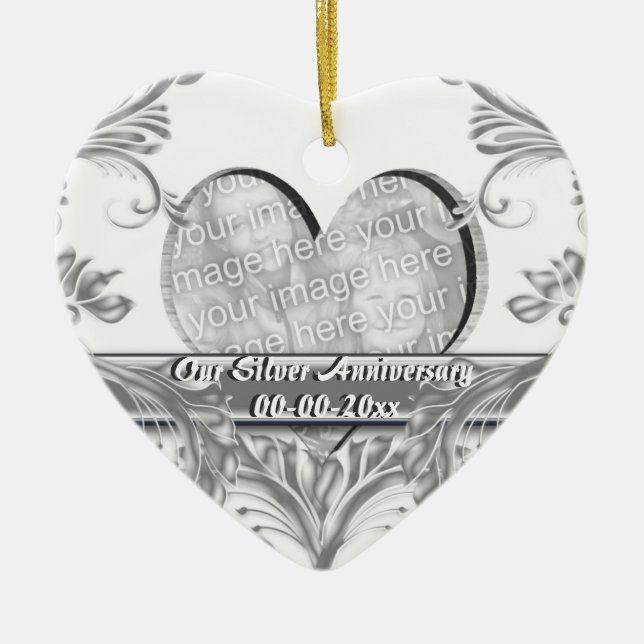 Silver wedding anniversary Photo customise Ceramic Tree Decoration (Front)