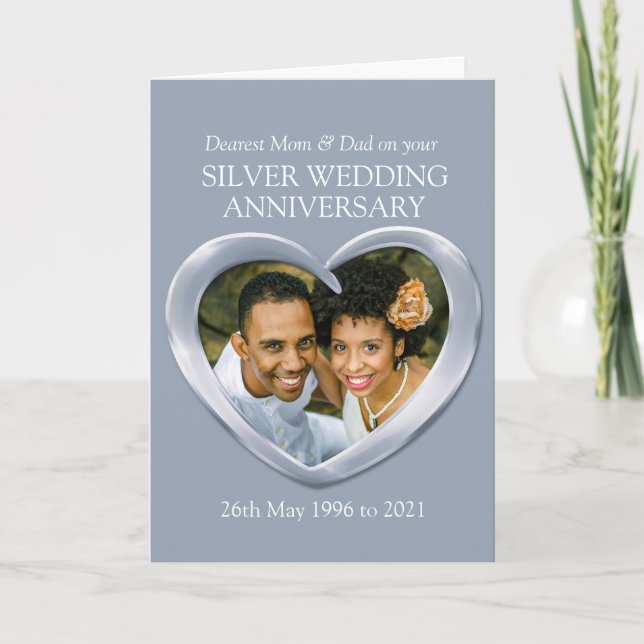 Silver wedding anniversary photo mum & dad card (Front)