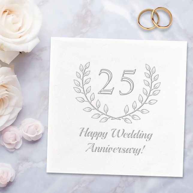 Silver Wedding Anniversary Wreath Custom Number Foil Napkins (Creator Uploaded)