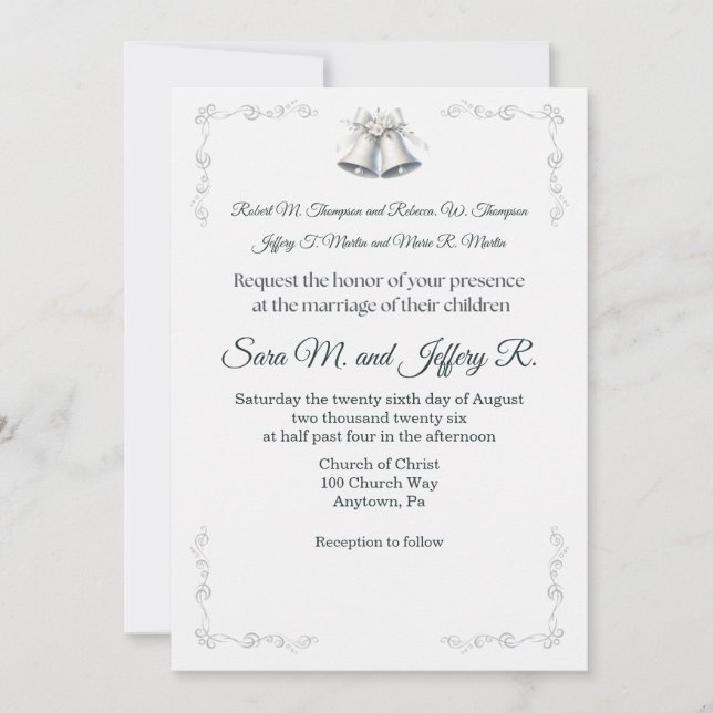 Silver Wedding Bells Wedding Invitation (Front)