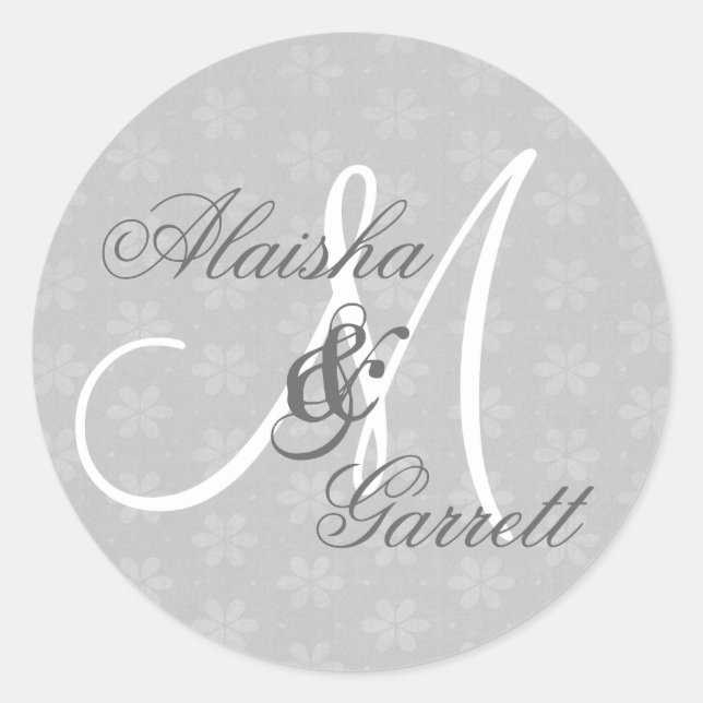 Silver Wedding Custom Monogram V20 Classic Round Sticker (Front)