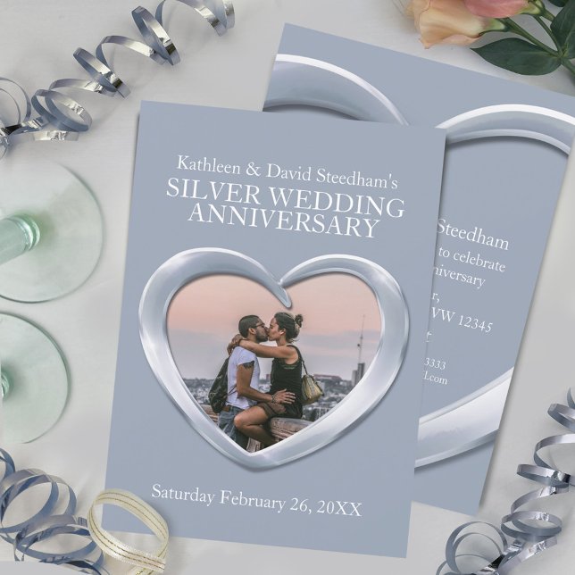 Silver wedding heart photo 25th anniversary invite (Creator Uploaded)