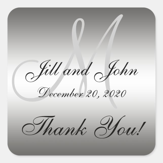 Silver Wedding Personalised Thank You Square Label (Front)