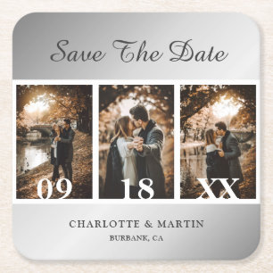 Silver Wedding Photo Save The Date Coasters
