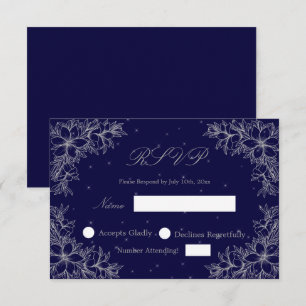 Silver Wedding RSVP with Ornate Floral graphics Card