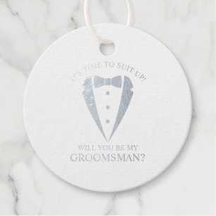 Silver Wedding Tuxedo Suit Groomsman Proposal Favour Tags