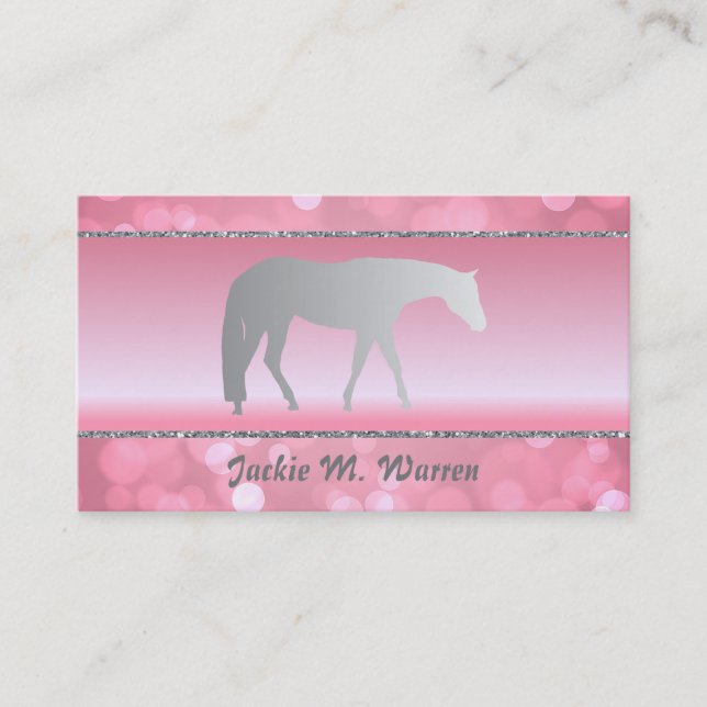 Silver Western Pleasure Horse on Pink Brokeh Business Card (Front)