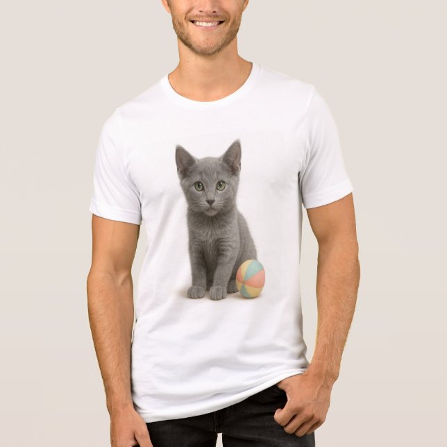 Silver Whiskers – Russian Blue Kitten Tri-Blend Shirt (Front)