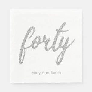 Silver White 40 Birthday Party Glitter "Forty" Napkin