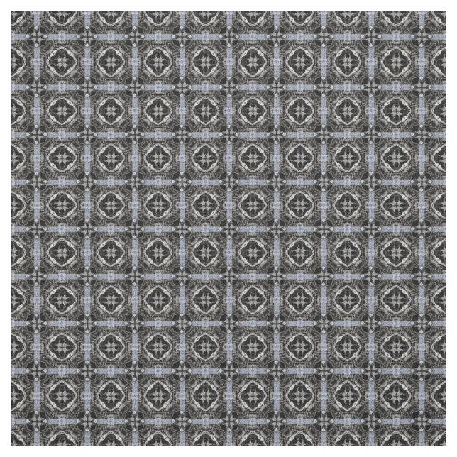 Silver, White, and Black Tiled Pattern Fabric (Swatch)