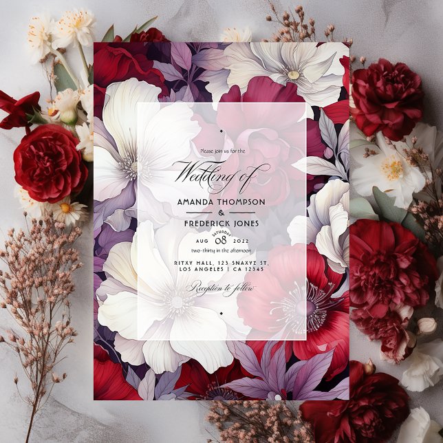 Silver, White and Deep Red Floral Wedding Invitation (Creator Uploaded)