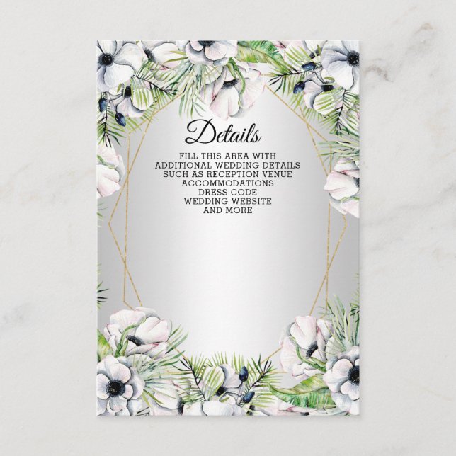 Silver White Anemone Gold Geometric Wedding  Enclosure Card (Front)