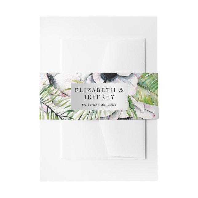 Silver White Anemone Gold Geometric Wedding Invitation Belly Band (Front Example)