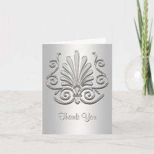 Silver White Art Deco Damask Thank You Card