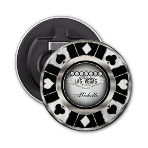 Silver, White, Black Poker Chip - Personalise Bottle Opener