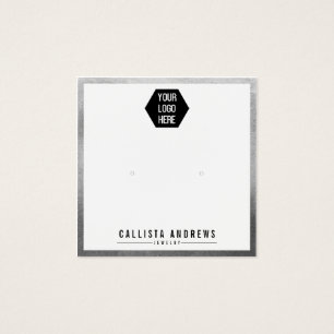 Silver White Border Logo Earring Display Card