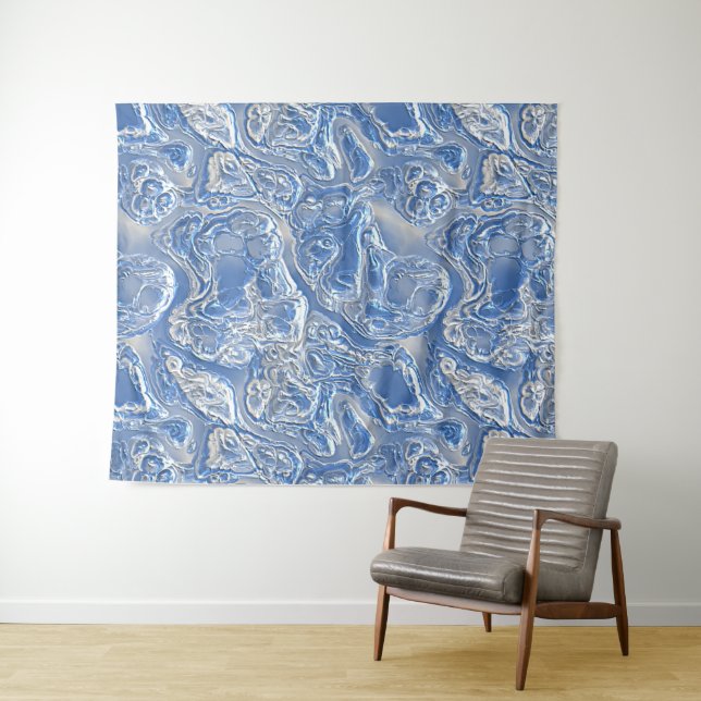 Silver White Bright Blue Marble Pattern Tapestry (In Situ (Horizontal))