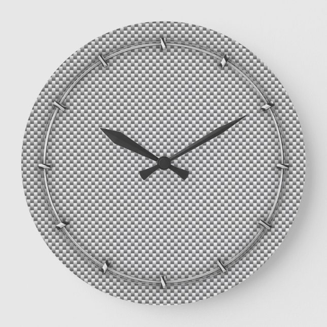 Silver White Carbon Fibre Print Large Clock (Front)
