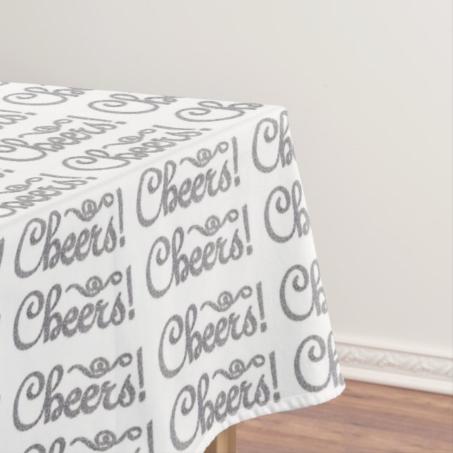 Silver White Cheers Celebration Tablecloth (In Situ)