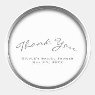 Silver & White Chic Bridal Shower Party Classic Round Sticker