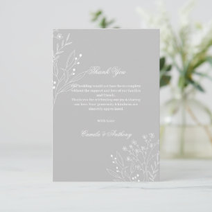 Silver White Corner Floral Boho Wedding Thank You Card