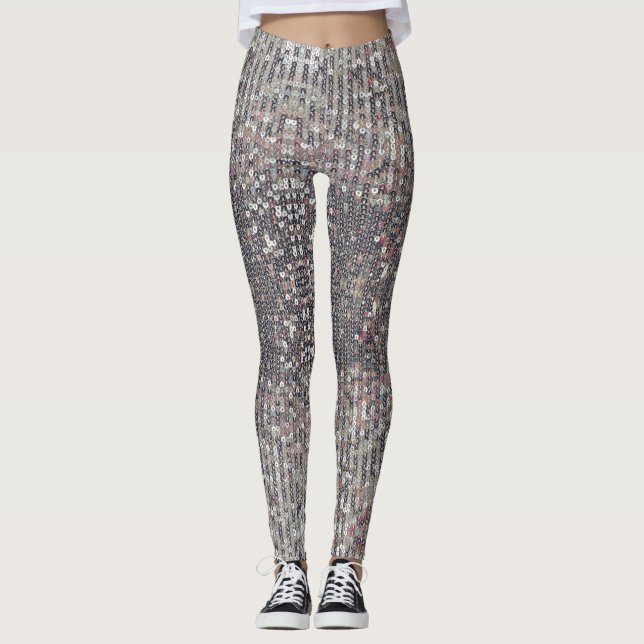 Silver white crystal sequin pattern       leggings (Front)