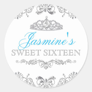Silver White Damask & Tiara Sweet 16 Sticker