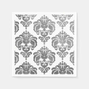 Silver & White Damask Vintage Wedding Event Party Napkin