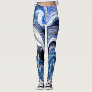 Silver white, deep sea marble texture. leggings