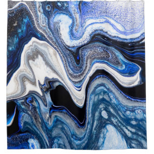 Silver white, deep sea marble texture. shower curtain