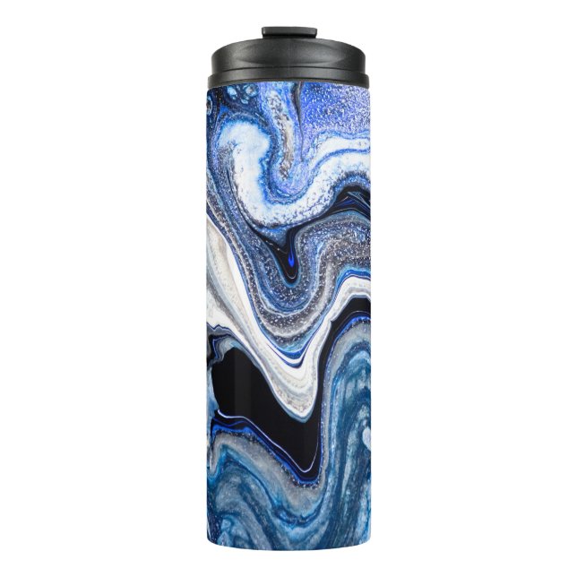 Silver white, deep sea marble texture. thermal tumbler (Front)