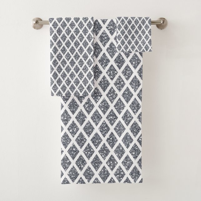 SILVER & WHITE DIAMOND PATTERNS BATH TOWEL SET (Insitu)