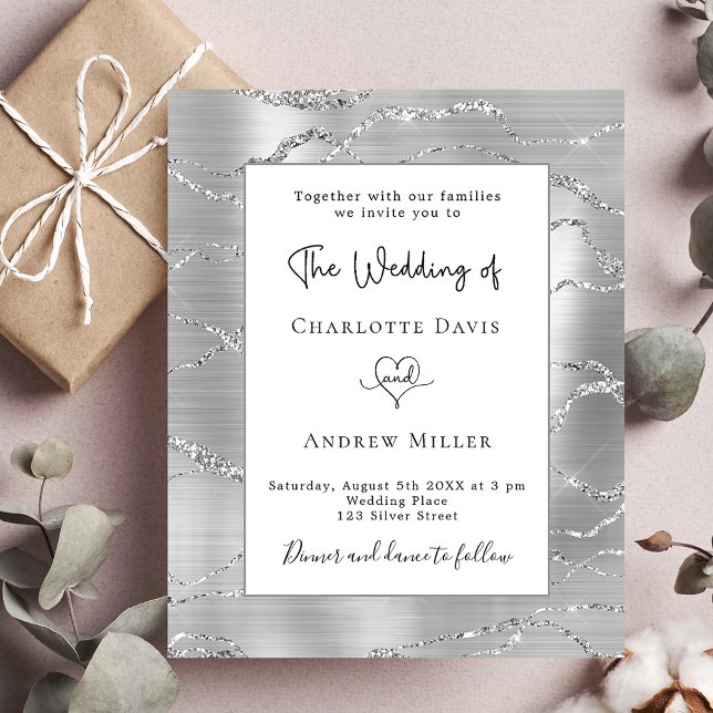 Silver white elegant budget wedding invitation (Creator Uploaded)