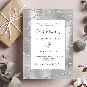 Silver white elegant wedding invitation