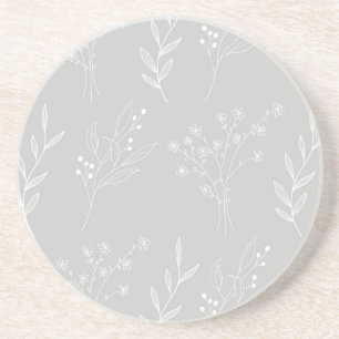 Silver White Floral Boho Wedding Coaster