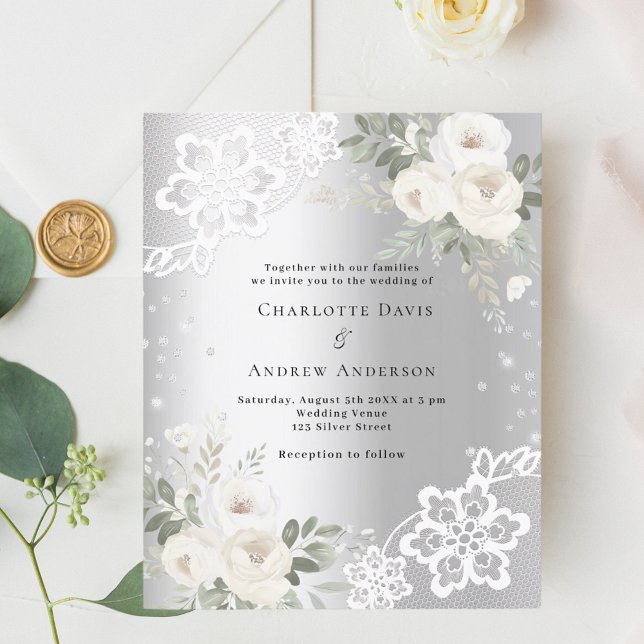 Silver white florals diamonds wedding invitation (Creator Uploaded)