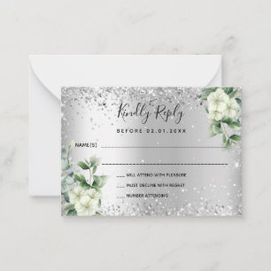Silver white florals eucalyptus wedding RSVP Card