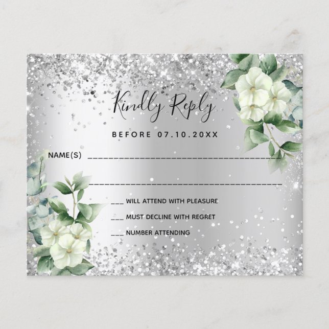 Silver white florals eucalyptus wedding RSVP note Flyer (Front)