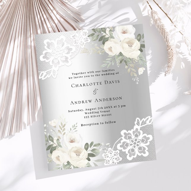 Silver white florals wedding invitation (Creator Uploaded)