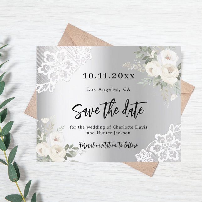 Silver white florals wedding Save the Date Flyer (Creator Uploaded)