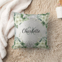 Silver white flowers elegant monogram name