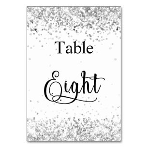 Silver white glitter calligraphy table eight 8 table number