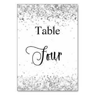 Silver white glitter calligraphy table four 4 number