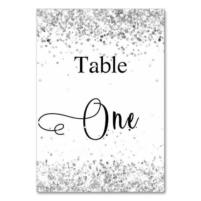 Silver white glitter calligraphy table one number (Front)