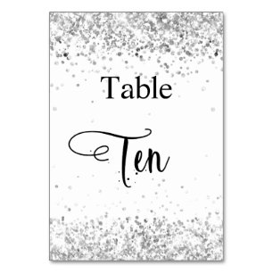 Silver white glitter calligraphy table ten 10 table number