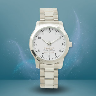 Silver White Gold Monogram Name Script Watch