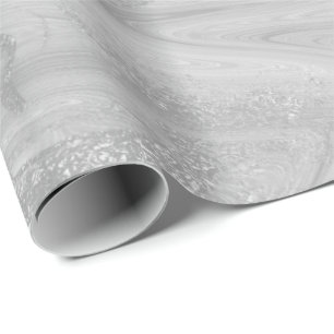 Silver White Grey Marble Molten Metallic Shiny Wrapping Paper