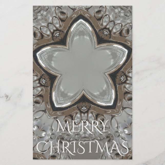 Silver White Grey Shiny Star Merry Christmas Stationery (Front)