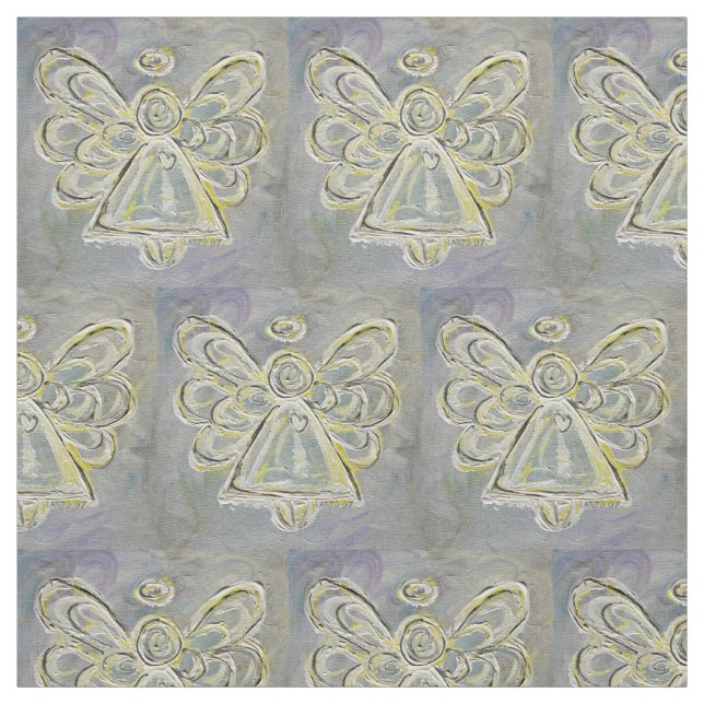 Silver White Guardian Angel Art Fabric Material (Swatch)