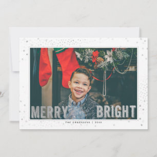 Silver & White Merry and Bright Holiday Photo Card